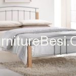 Modern style metal bed with beech post and silver framework